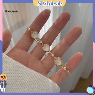 ขายส่ง|  สร้อยข้อมือ กําไลข้อมือ หินตาแมวเทียม ปรับได้ สีทอง หรูหรา สามความรัก หัวใจ เสน่ห์ ผู้หญิง เครื่องประดับแฟชั่น