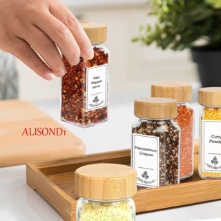 Alisond1 ขวดโหลแก้วใส ทรงสี่เหลี่ยม 4 ออนซ์ พร้อมฝาปิดไม้ไผ่ สําหรับใส่เครื่องเทศ ผงปรุงรส