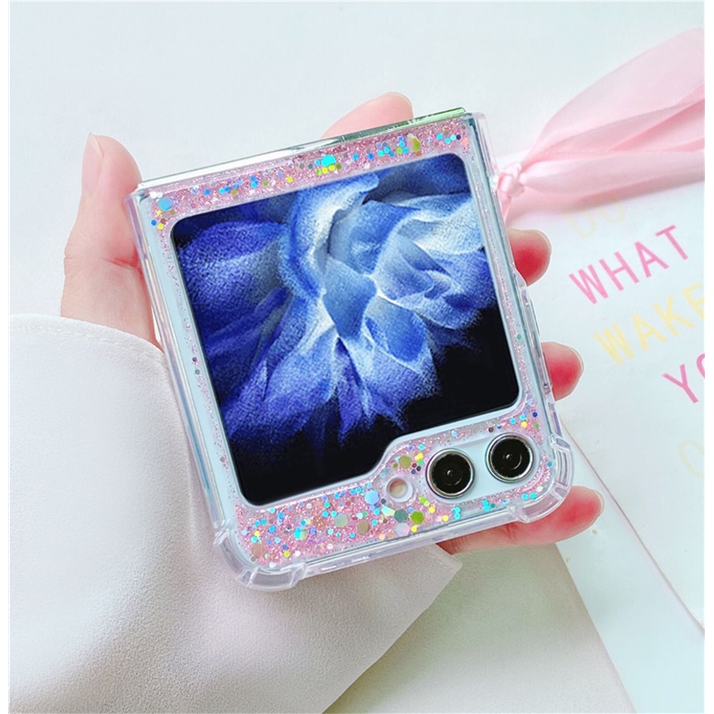 เคสโทรศัพท์มือถือ กันกระแทก ประดับเลื่อม กลิตเตอร์ วิบวับ สีชมพู หรูหรา สไตล์เกาหลี สําหรับ Samsung Galaxy Z Flip 5 Z Flip5 Zflip5