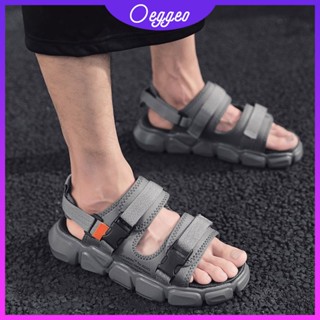 Oeggeo shop Velcro รองเท้าแตะ ส้นแบน สายรัดคู่ สําหรับผู้ชาย