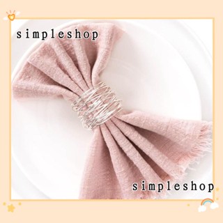 Simple ผ้าเช็ดปาก ผ้าฝ้ายลินิน 16.5 นิ้ว สีชมพู พร้อมพู่ 8 ชิ้น