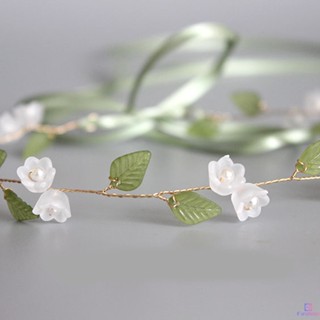 ที่คาดผม แบบผูกเชือก รูปดอกไม้ ใบไม้ ประดับคริสตัล กันลื่น สามารถปรับได้