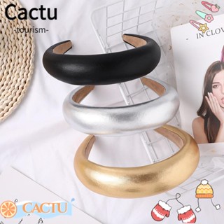 Cactu ที่คาดผมฟองน้ํา หนัง PU แบบหนา น้ําหนักเบา สีพื้น แฟชั่นสําหรับผู้หญิง