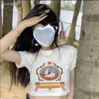 【Geor】เสื้อยืดครอปท็อป คอกลม แขนสั้น พิมพ์ลายการ์ตูน แฟชั่นฤดูร้อน สําหรับผู้หญิง GG