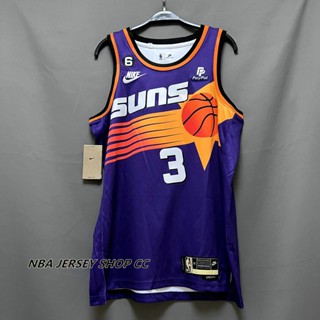 【คุณภาพสูง】ใหม่ ของแท้ NBA Phoenix Suns 2022-23 สําหรับผู้ชาย #3 เสื้อกีฬาแขนสั้น ลายทีม Chris Paul Classic Edition สีม่วง