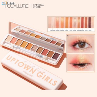 FOCALLURE 10 Shades Eye Shadow Palette Glitter Nude Waterproof 4 Textures Palette With Dual-ended Brush &amp; Mirror Makeup ↑Eele