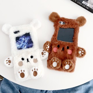 เคสโทรศัพท์มือถือ ผ้าสักหลาด ขนเฟอร์ กันกระแทก ลายหมี สีน้ําตาล สีขาว เหมาะกับฤดูหนาว สําหรับ Samsung Galaxy Z Flip 5 4 3