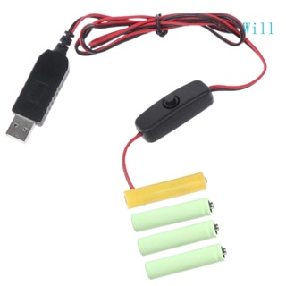 Will สายเคเบิลแปลงแบตเตอรี่ดัมมี่ USB แบบเปลี่ยน สําหรับ 4x 1 5V AAA สําหรับไฟ LED 6V