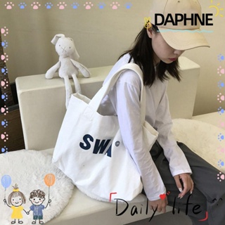 Daphne กระเป๋าช้อปปิ้ง กระเป๋าสะพายไหล่ กระเป๋าถือ ผ้าแคนวาส พิมพ์ลายตัวอักษร มีซิป ขนาดใหญ่ ใช้ซ้ําได้ สไตล์ฮาราจูกุ สําหรับสตรี