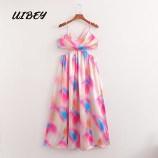 Uibey ชุดเดรสแฟชั่น เซ็กซี่ เปิดไหล่ สีมัดย้อม 3191
