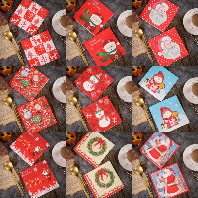 20ชิ้น/แพ็คต้นคริสต์มาสแบบพิมพ์กระดาษผ้าเช็ดปากโรงแรมพรรคตกแต่งเนื้อเยื่อ