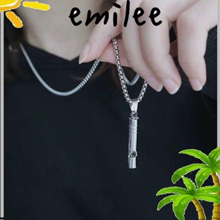 Emilee จี้นกหวีด เหล็กไทเทเนียม ทรงเรขาคณิต สไตล์พังก์ ฮิปฮอป บรรเทาความเครียด เครื่องประดับ สําหรับผู้ชาย 3 ชิ้น