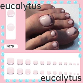 Eucalytus1 เล็บปลอม เล็บเท้าสั้น ฝรั่งเศส แฟชั่น สีแดง สีชมพู สี่เหลี่ยม เต็มเล็บ สําหรับผู้หญิง เด็กผู้หญิง