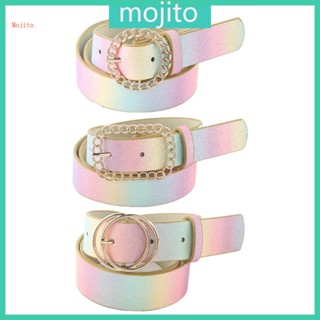 Mojito เข็มขัดผู้หญิง สีรุ้ง วินเทจ โบฮีเมียน ปรับได้ แวววาว ผง เข็มขัดกว้าง ผู้หญิง ชุดเดรส เสื้อเชิ้ต เอวซีล เข็มขัด