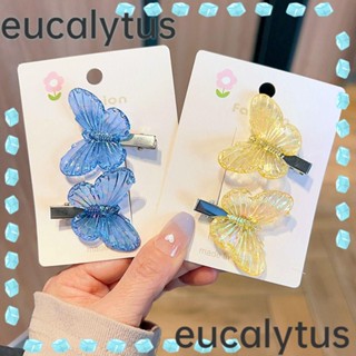 Eucalytus1 กิ๊บติดผม แบบใส ลายผีเสื้อ สีชมพู แฟชั่นสําหรับผู้หญิง 6 คู่