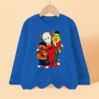 เสื้อยืดแขนยาว ผ้าฝ้าย 100% ลายการ์ตูน Sesame Street สําหรับเด็กผู้ชาย