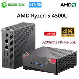 Szbox MN58 โฮสต์เกมมิ่ง PC AMD Ryzen 5 4500U DDR4 3200mhz NVMe SSD 2.5G LAN ขนาดเล็ก แบบพกพา สําหรับ Windows 11 3x4K HTPC 6