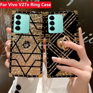 เคสโทรศัพท์มือถือ กันกระแทก ลายดอกไม้ พร้อมแหวนขาตั้ง สําหรับ Vivo V27 E V27e V 27e V27 pro V27pro