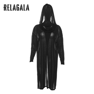 Relagala ใหม่ เสื้อกันหนาวลําลอง แขนยาว มีฮู้ด ทรงหลวม สีพื้น เรียบง่าย แฟชั่นสําหรับสตรี 2023