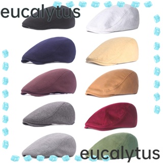 Eucalytus1 หมวกเบเร่ต์ ผ้าวูล สีพื้น แฟชั่นฤดูใบไม้ผลิ และฤดูใบไม้ร่วง สําหรับผู้ชาย