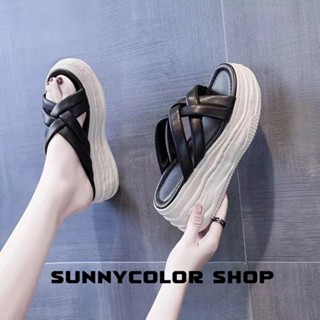 SUNNYCOLOR รองเท้าแตะ พื้นหนา เข้ากับทุกการแต่งกาย แฟชั่นฤดูร้อน สไตล์เกาหลี โรมัน สําหรับผู้หญิง B28G16J