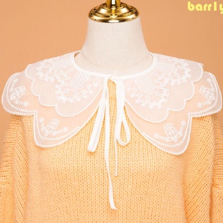 Barr1y ปกเสื้อลูกไม้ปลอม คอตุ๊กตา สีขาว เย็บปักถักร้อยที่สวยงาม ถอดออกได้ ตกแต่งเสื้อผ้า