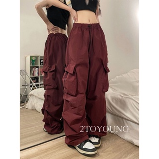 2TOYOUNG  กางเกงขายาว คาร์โก้ กางเกง เชือกอเมริกันคลาสิค Cargo pants 2023 NEW AG080918 สวย สไตล์เกาหลี พิเศษ ทันสมัย A20M07P 36Z230909