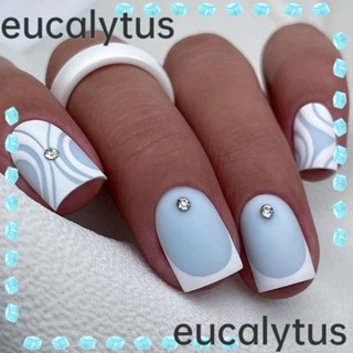 Eucalytus1 เล็บปลอม แบบกด DIY สีฟ้า สไตล์ฝรั่งเศส 24 ชิ้น