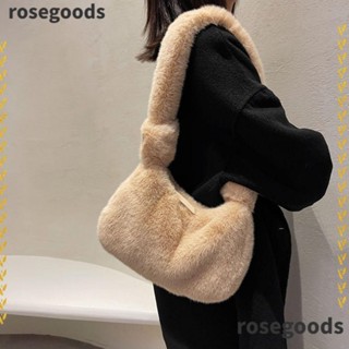 Rosegoods1 กระเป๋าถือ กระเป๋าสะพายไหล่ ผ้ากํามะหยี่ขนนิ่ม ขนาดมินิ น้ําหนักเบา สีพื้น เหมาะกับฤดูใบไม้ร่วง ฤดูหนาว สําหรับสตรี Y2K