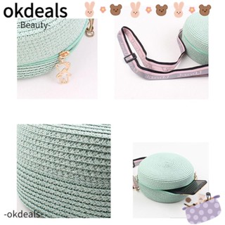 Okdeals กระเป๋าถือฟางสาน ทรงกลม แฮนด์เมด สไตล์โบฮีเมียน สําหรับผู้หญิง