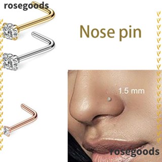 Rosegoods1 ชุดสตั๊ดจมูก สเตนเลส รูปตัว L ประดับเพชร