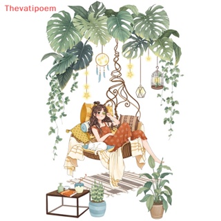 [Thevatipoem] สติกเกอร์ไวนิล ลายใบไม้สีเขียว DIY สําหรับติดตกแต่งผนังบ้าน ห้องนั่งเล่น