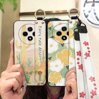 flower Anti-knock Phone Case For Wiko Hi Enjoy60 Pro 5G Phone Holder Dirt-resistant Fashion Design Oil Painting Wrist Strap