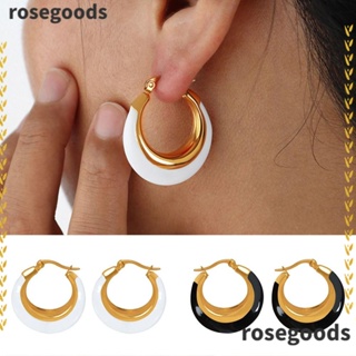 Rosegoods1 ต่างหูห่วง แบบหนา โลหะไทเทเนียม กันน้ํา เครื่องประดับเก๋ไก๋