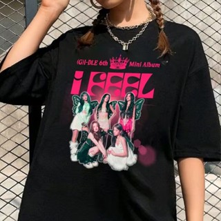 เสื้อยืดแขนสั้นลําลอง คอกลม ผ้าฝ้าย พิมพ์ลาย Kopo G i-DLE i FEEL YUQI SHUHUA MIYEON SOYEON MINNIE สําหรับผู้ชาย และผู้หญิง