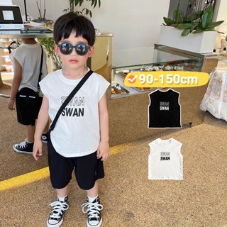 【Boy Top】เสื้อยืดแขนกุด ผ้าฝ้าย 100% พิมพ์ลายตัวอักษร Budak Lelaki ทรงหลวม สไตล์เกาหลี สําหรับเด็ก (1-14 ปี)