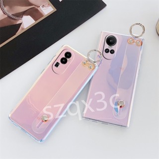 พร้อมส่ง เคสโทรศัพท์มือถือ ซิลิโคนนิ่ม ไล่โทนสี สีม่วง พร้อมสายคล้องข้อมือ แฟชั่น สําหรับ OPPO A58 A78 A98 A77 A57 A17 A17K 4G Reno10 Pro Reno 10 8Z 8 Pro 5G