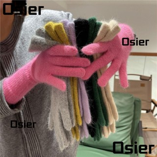 Osier1 ถุงมือผ้าวูล แบบเต็มนิ้ว ขนกระต่าย แบบหนา สีพื้น แฟชั่นฤดูใบไม้ร่วง และฤดูหนาว