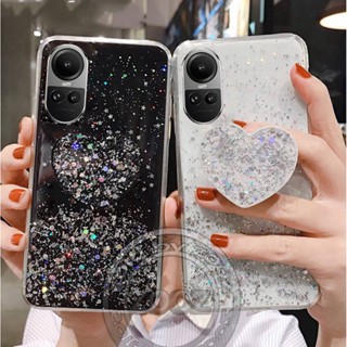 OPPO Reno10 Pro Pro+ ProPlus A98 A78 Reno8 T 5G Reno 10 10Pro Plus 10Pro+ 10ProPlus 8T Reno8T Bling TPU Case Glitter Sparkling Soft Silicone Cover Luxury Sequins Shell Crystal Flexible Shiny Casing Shell with Heart Shape Pop Socket Stand