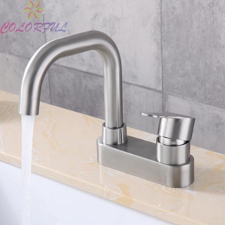 【COLORFUL】Faucet Single Handle Sink Faucet 2 Holes 304 Stainless Steel Basin Faucet