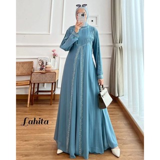 - Lahita Dress Gamis Muslim Women Matt Antem Babydoll Polos Basic Apk Swarovski All Size Fit To XL Besar