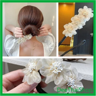 DeeThai กิ๊บสไตล์เกาหลี สําหรับผู้หญิงที่ชอบ DIY ลูกไม้ + ดอกไม้ เป็นขดลวด หัวบัน ม้วนผม hair accessories