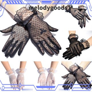 Melodygoods1 ถุงมือลูกไม้ ตาข่าย โบว์ เซ็กซี่ สําหรับงานแต่งงาน ปาร์ตี้