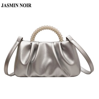 Jasmin NOIR กระเป๋าถือ กระเป๋าสะพายไหล่ หนัง PU แต่งจับจีบ ประดับเพชร สําหรับสตรี 2023