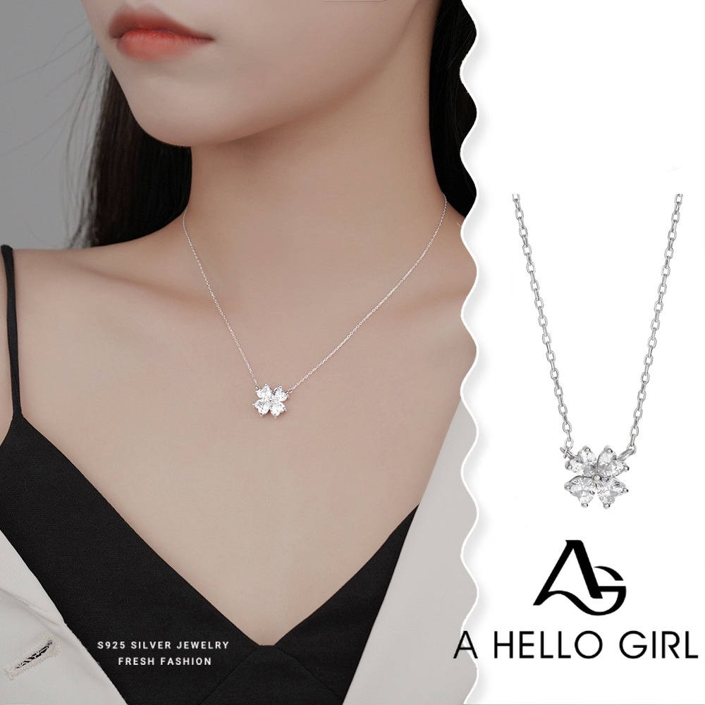 A HELLO GIRL สามสี Petite สี่ใบ ดอกไม้ สร้อยคอ เพชร สําหรับผู้หญิง เครื่องประดับสาว