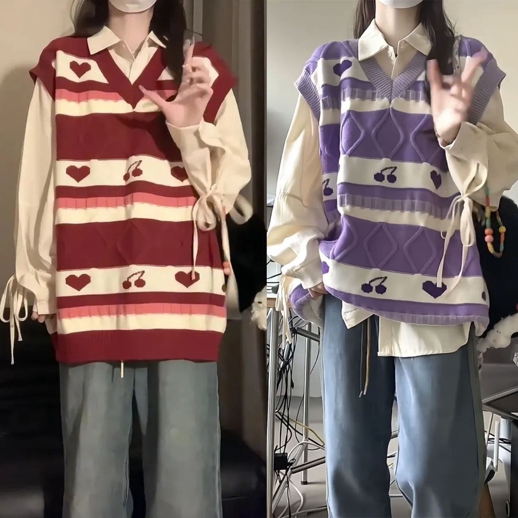 ชุดเสื้อแขนกุด ผ้าถัก ลายทาง และเนคไทน์ สไตล์วิทยาลัย สําหรับนักเรียนหญิง