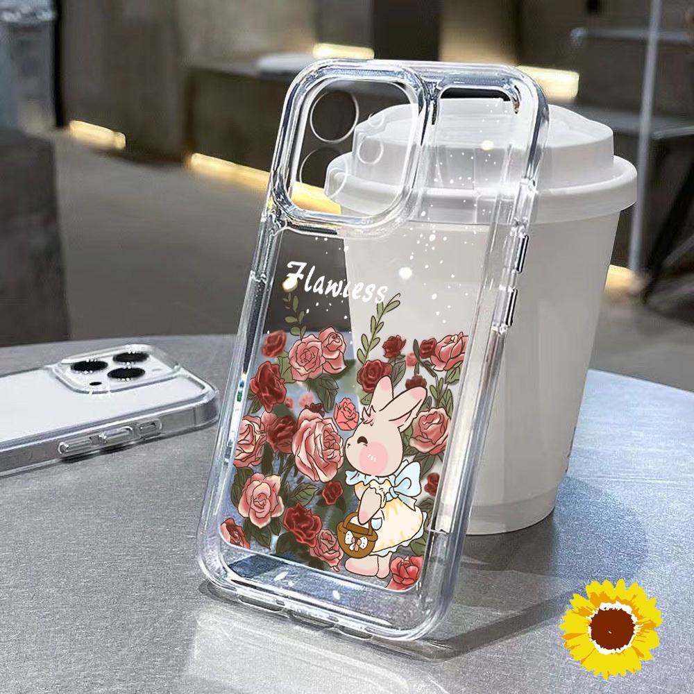 Space rose กระต่ายซิลิโคนสำหรับ IPhone 11 12 13 14 Pro 15 Max 7 8 Plus XS Max XS SE 2020 ฝาครอบกันกระแทก