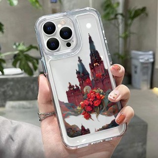 ปราสาทมืด ดอกไม้สีแดง เคสใส เคสไอโฟน Compatible for iPhone 11 13 14 12 Pro Max XR 7 8 SE Plus X XS Max 2020 2022 TPU