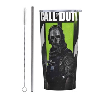 Call Of Duty แก้วกาแฟสเตนเลส พิมพ์ลาย พร้อมฝาปิด และหลอด 20 ออนซ์