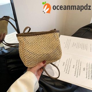 Oceanmapdz กระเป๋าถือ กระเป๋าสะพายไหล่ หนัง Pu แบบสาน สไตล์โบฮีเมียน แฟชั่นชายหาด สําหรับสตรี